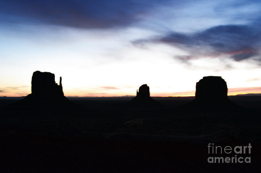 Monument Valley Morning Twilight and Butte Silhouettes Diffuse Glow Digital Art Photograph by Shawn OBrien