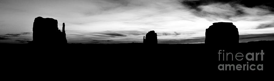 Monument Valley Morning Twilight and Butte Silhouettes Panoramic BW Conte Crayon Digital Art Digital Art by Shawn OBrien