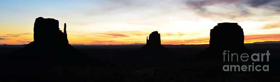 Monument Valley Morning Twilight and Butte Silhouettes Panoramic Photograph by Shawn OBrien