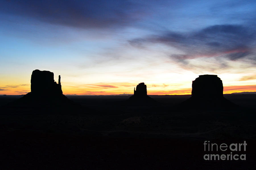 Monument Valley Morning Twilight and Butte Silhouettes Photograph by Shawn OBrien
