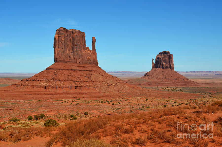 Monument Valley Red Sandstone Monoliths aka the Mittens  Photograph by Shawn OBrien
