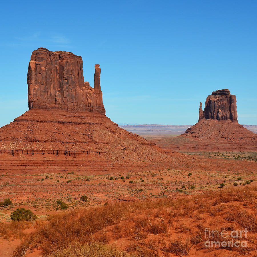 Monument Valley Red Sanstone Monoliths aka the Mittens Square Format Photograph by Shawn OBrien