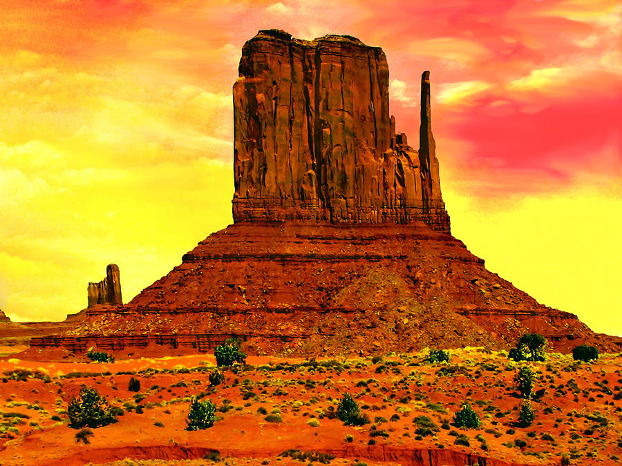 Sunset Painting - Monument Valley Right Mitten Sunrise Painting by Bob and Nadine Johnston
