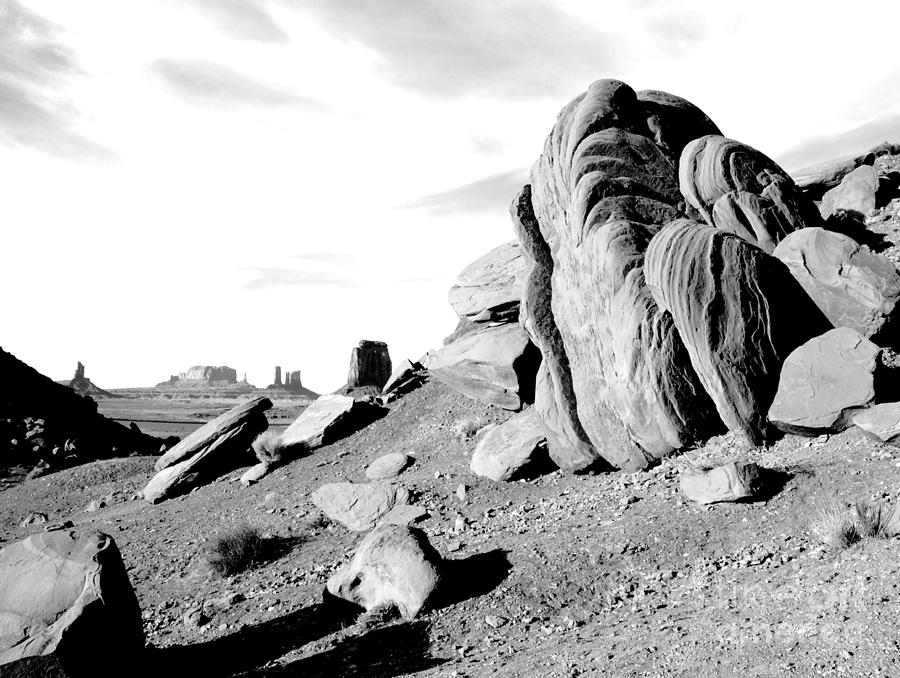 Monument Valley Sandstone Boulders Scenic Black and White Conte Crayon Digital Art Digital Art by Shawn OBrien