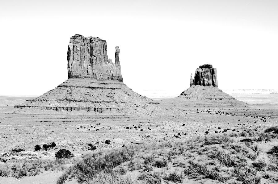 Monument Valley Sanstone Monoliths aka the Mittens Black and White Conte Crayon Digital Art Photograph by Shawn OBrien