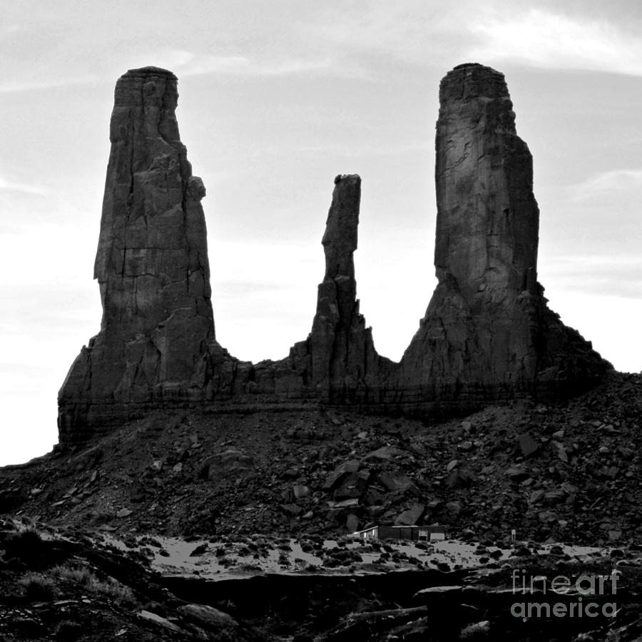 Monument Valley Three Sisters Formation Square Format Black and White Conte Crayon Digital Art Digital Art by Shawn OBrien