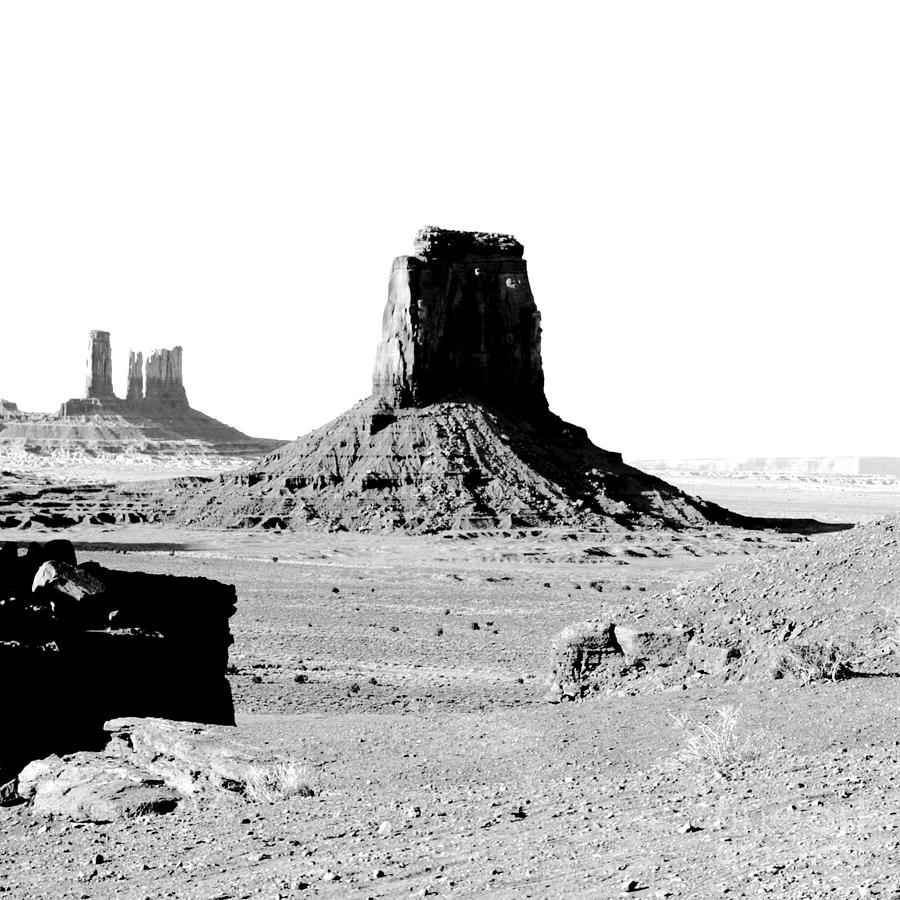 Monument Valley Utah Sanstone Butte Rising Up Above Desert BW Square Format Conte Crayon Digital Art Digital Art by Shawn OBrien
