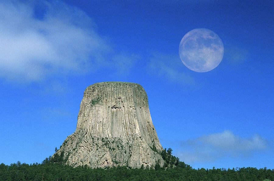 Moon Above Devils Tower National Photograph by Mark Newman