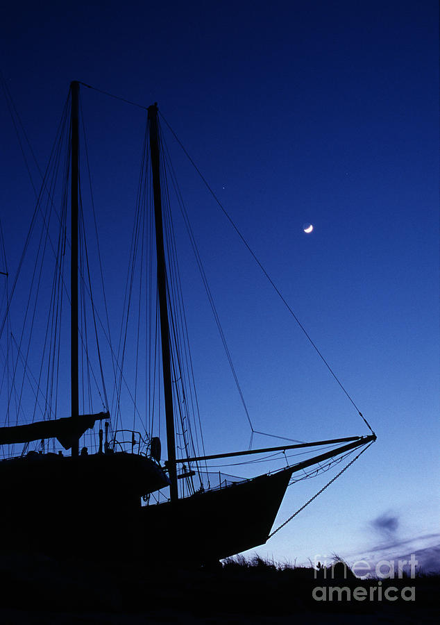 Moon Above Sailboat Photograph by Chris Cook