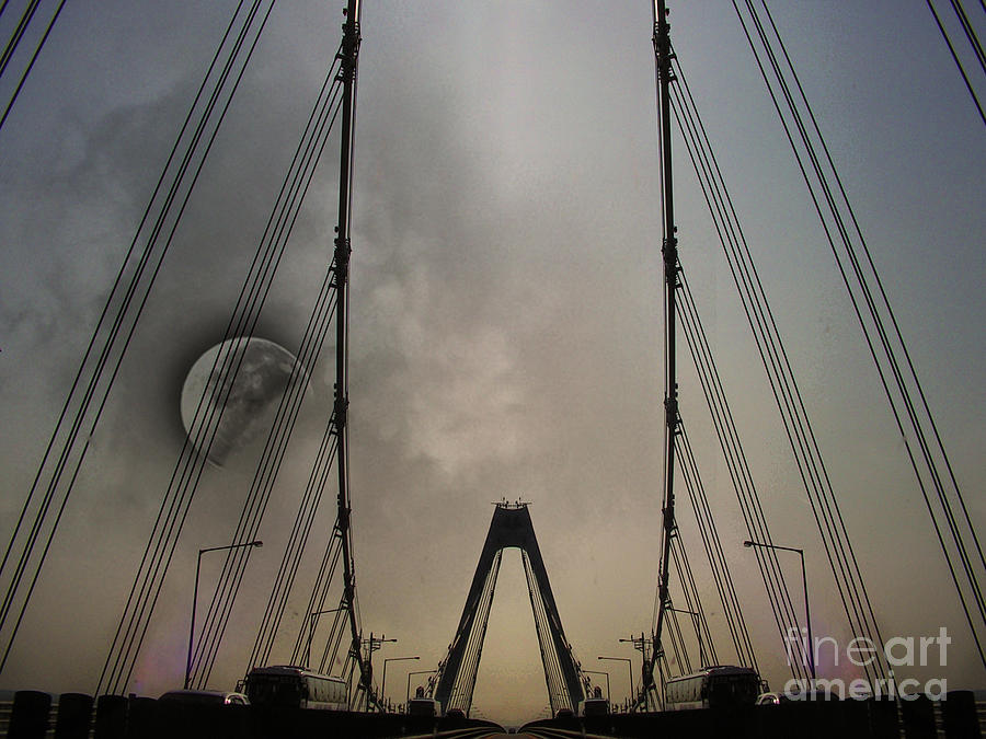 Bridge Photograph - Moon And A Bridge by Ben Yassa