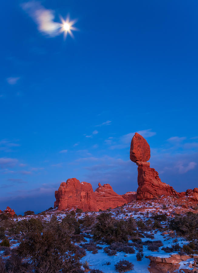 Moon And Balanced Rock Photograph by Jonathan Nguyen
