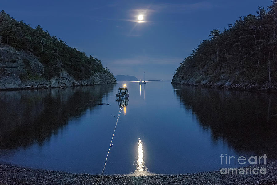 Boat Photograph - Moon and boats by Geoffrey Ferguson