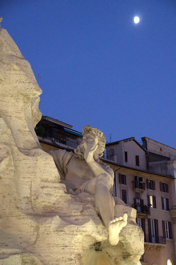 Moon and Fountain in Piazza Navona Photograph by Caroline Stella