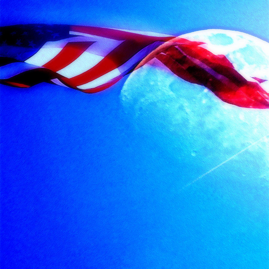 Moon and Meteor with American Flag  Photograph by Jodie Marie Anne Richardson Traugott          aka jm-ART