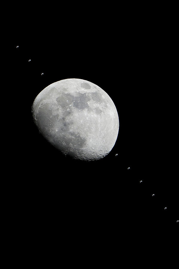 Moon And The Iss Photograph by Nasa