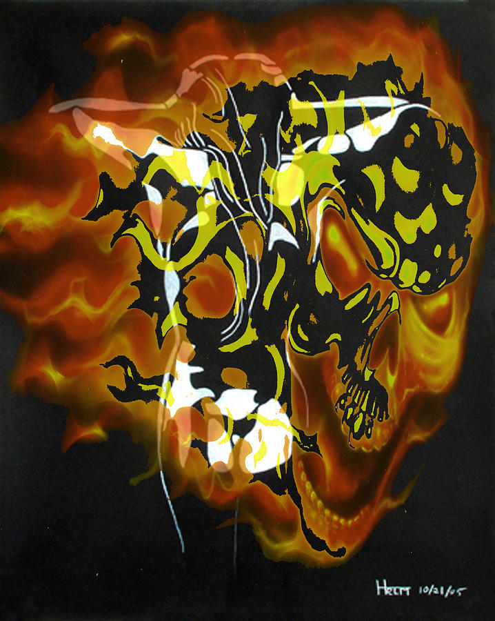 Moon bath with burning skull Digital Art by Mayhem Mediums