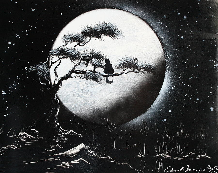 cat moon painting