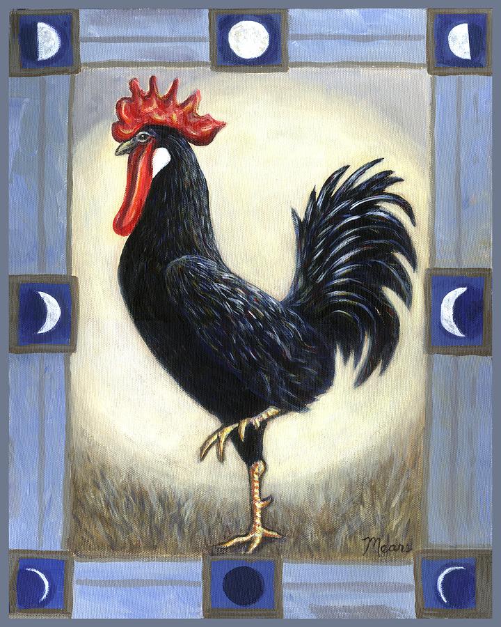 Farm Animals Painting - Moon Doggie the Rooster by Linda Mears