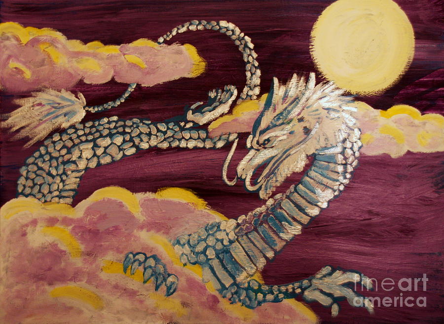 Moon Dragon Painting by Wendy Coulson