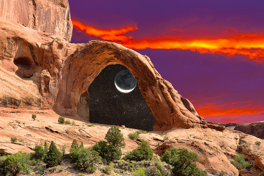 Moon in Corona Arch Photograph by Greg Wells
