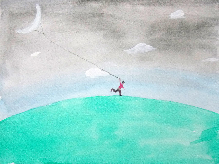 Surrealism Painting - Moon Is My Kite by Keshava Shukla