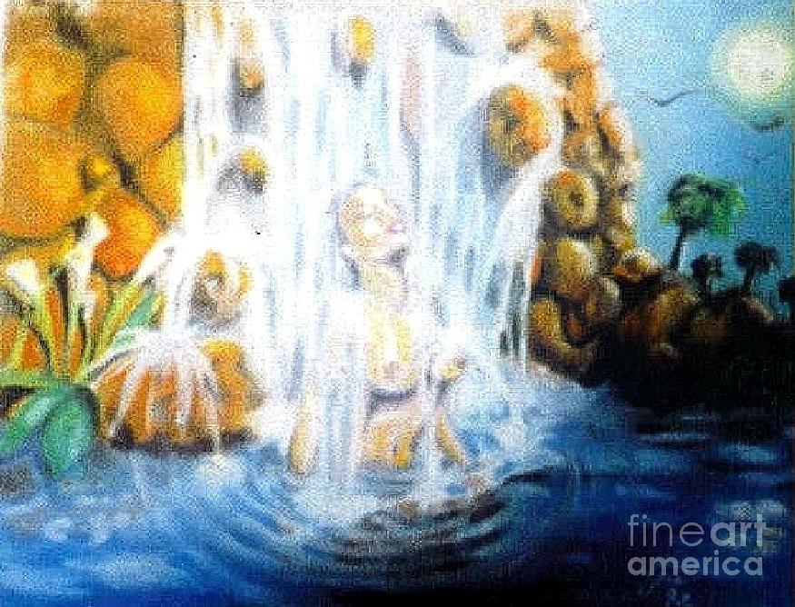 Waterfall Painting - Moon Light Dip by Jose Breaux