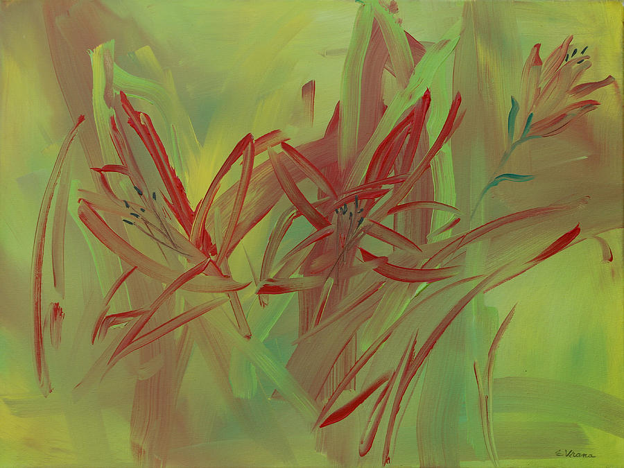 Red Lilies Painting - Moon of Red Blooming Lilies  July by Ethel Vrana