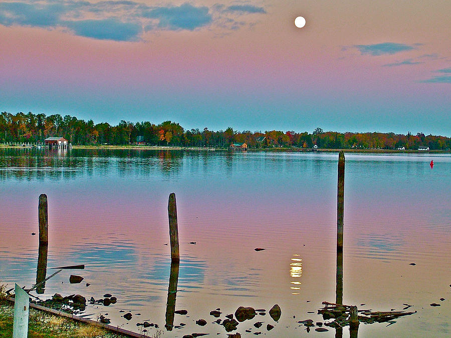 Moon on Lake Huron from Cedarville-Michigan Photograph by Ruth Hager
