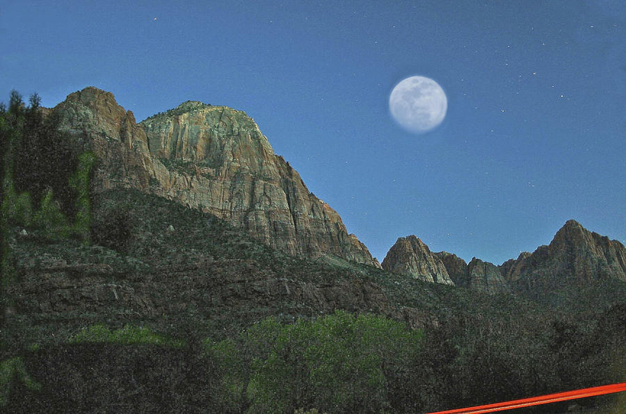 Moon Outside Zion Utah Photograph by SC Heffner
