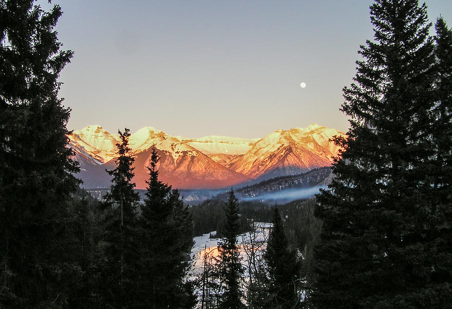 Moon over Banff at Sunset Photograph by Vance Bell