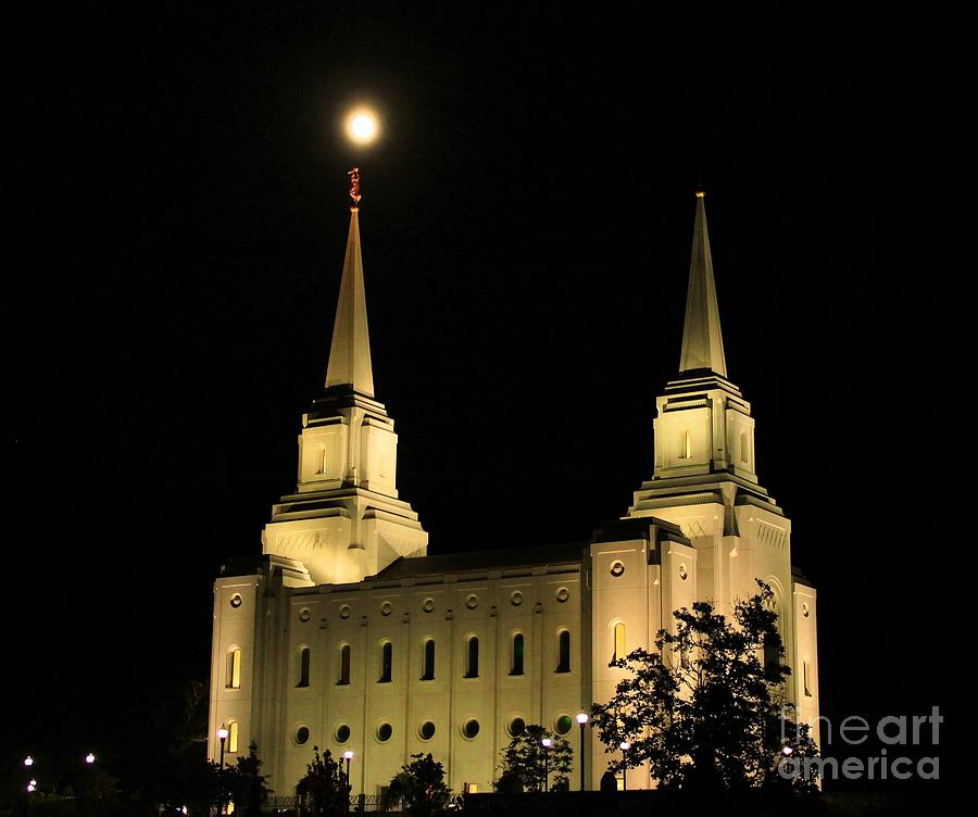 Moon over Brigham City Temple Photograph by Roxie Crouch