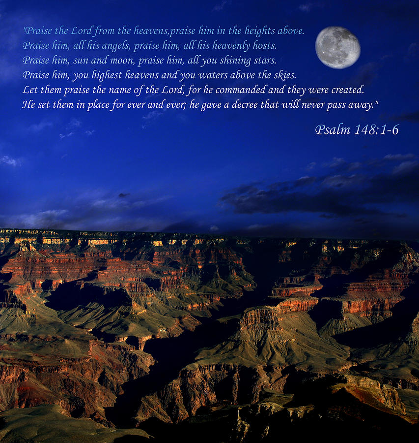Moon Over Canyon with Psalm Digital Art by Anthony Jones