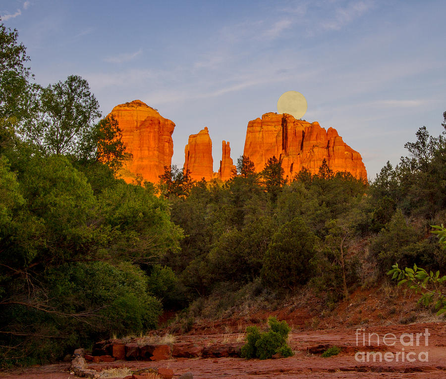 Moon over Cathedral Rock Photograph by Randy Jackson