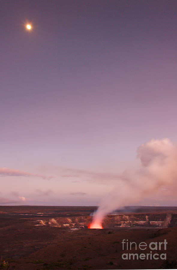 Moon Over Erupting Kilauea Volcano Photograph by Stephen & Donna OMeara