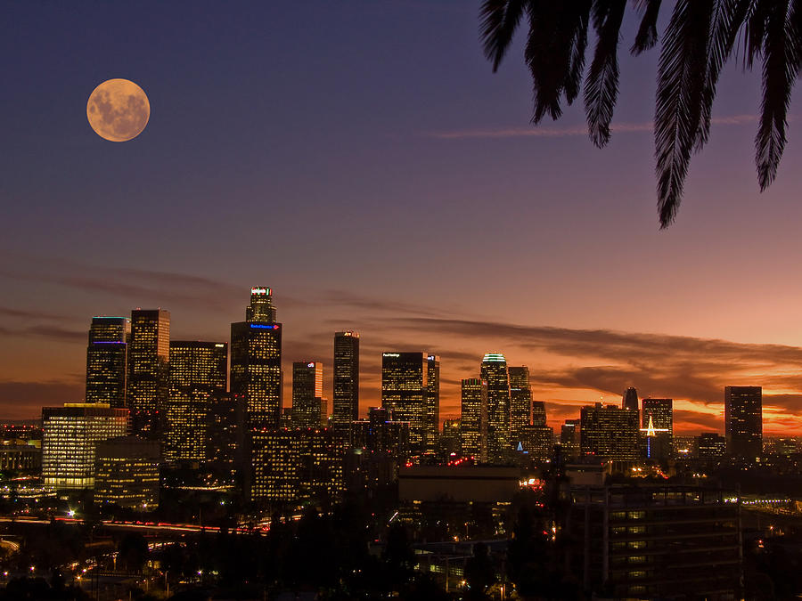 Sunset Photograph - Moon over L.A. by Guillermo Rodriguez