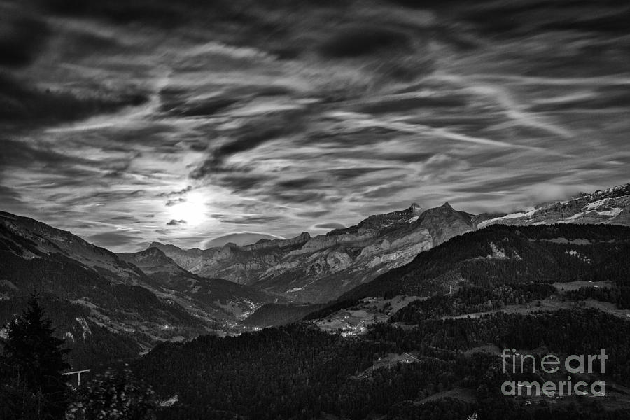 Moon Over Leysin BW Photograph by Timothy Hacker