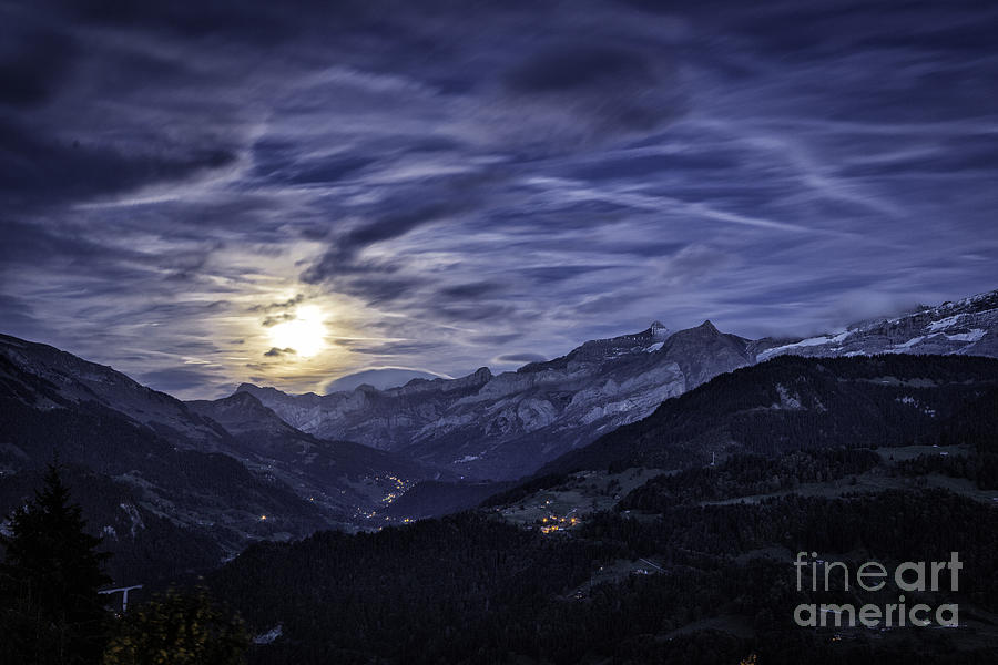 Moon Over Leysin Photograph by Timothy Hacker