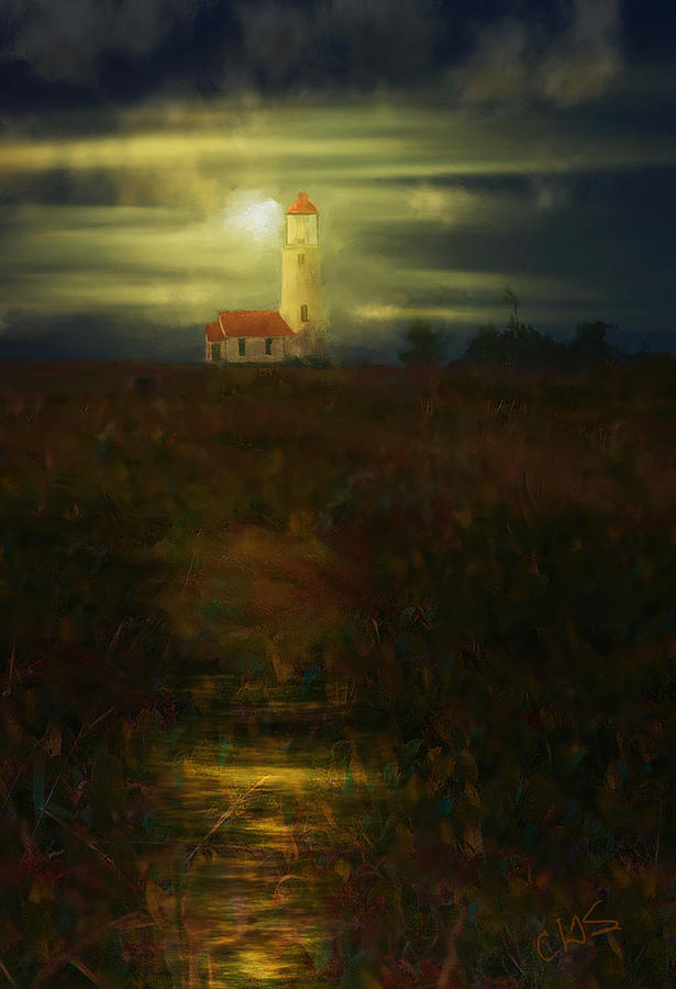 Moon over Lighthouse Digital Art by Dale Stillman