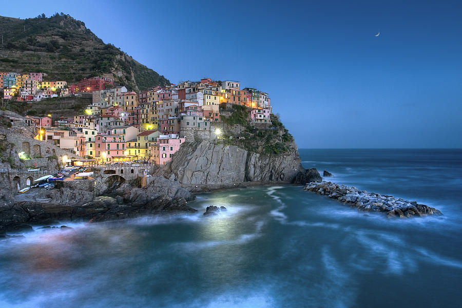 Moon over Manarola - the Cinque Terre Photograph by Rob Greebon - Fine ...