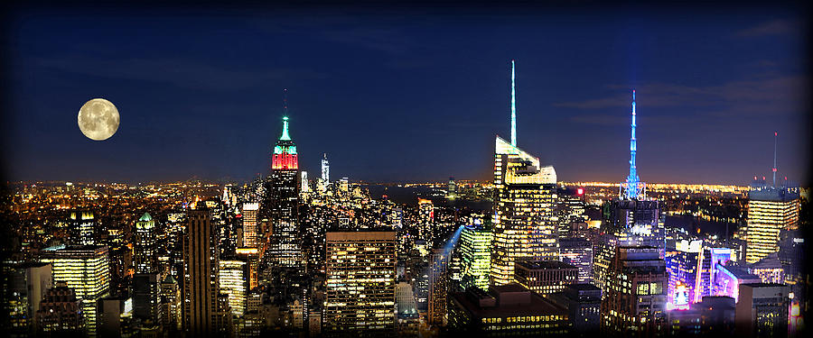 Empire State Building Photograph - Moon Over Manhattan at Twilight by Lee Dos Santos