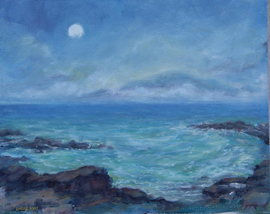 Moon over Maui Painting by Ginger Sandell