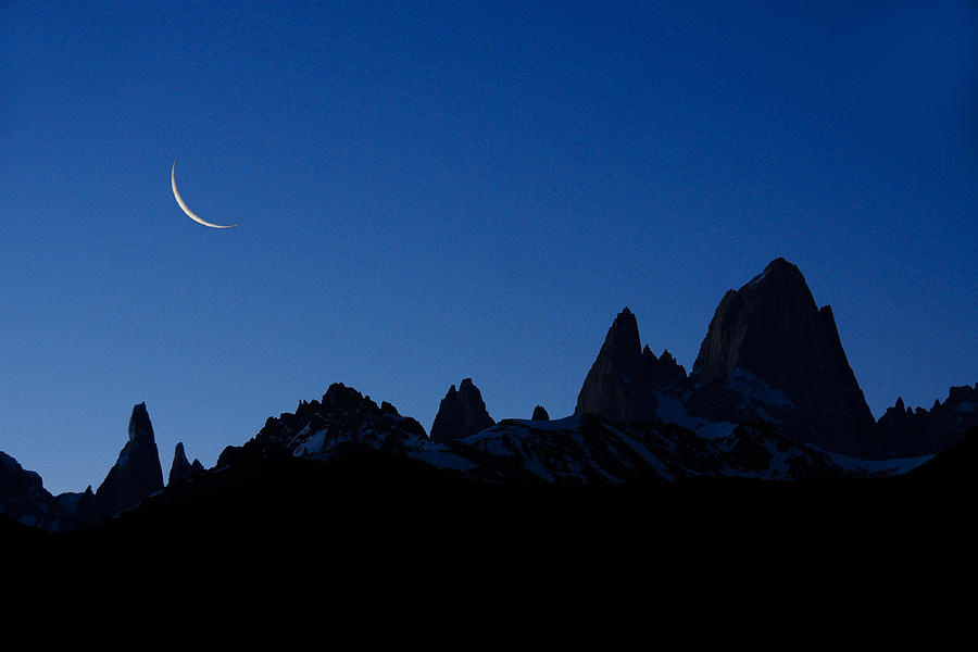 Mountain Photograph - Moon over Mount Fitz Roy by Michele Burgess