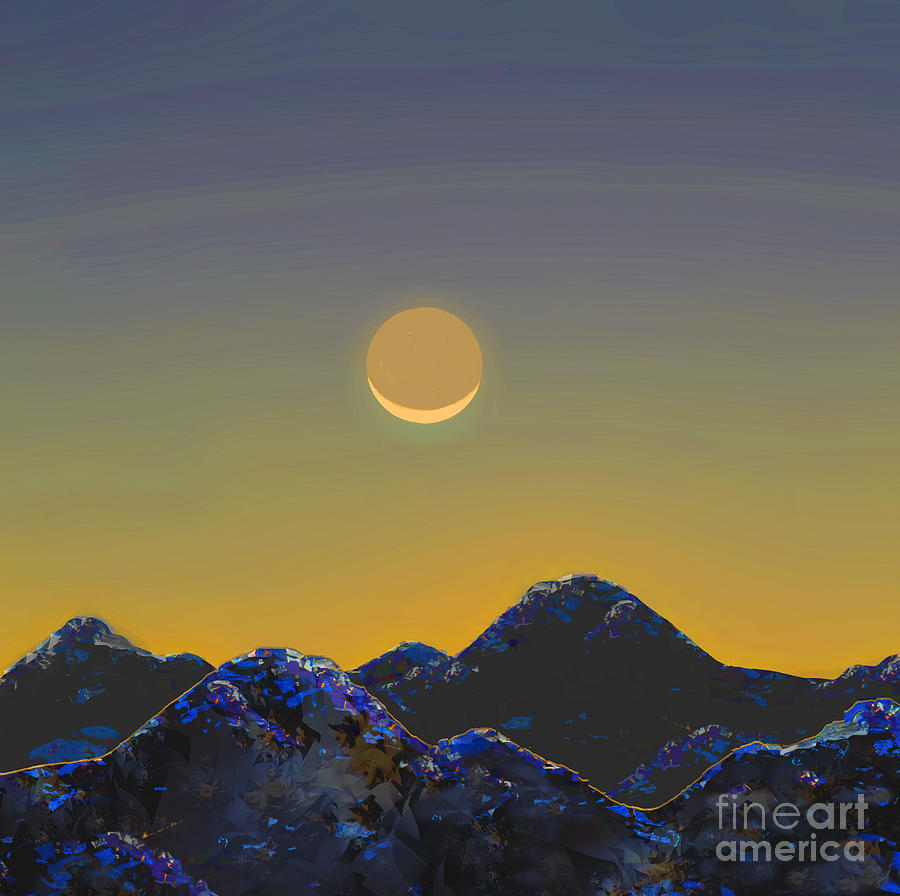 Fantasy Mixed Media - Moon over Mountains by Ursula Freer