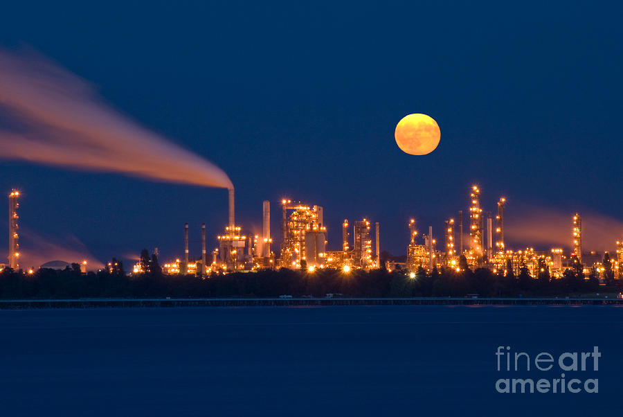 Moon Over Oil Refinery Photograph by Richard and Ellen Thane