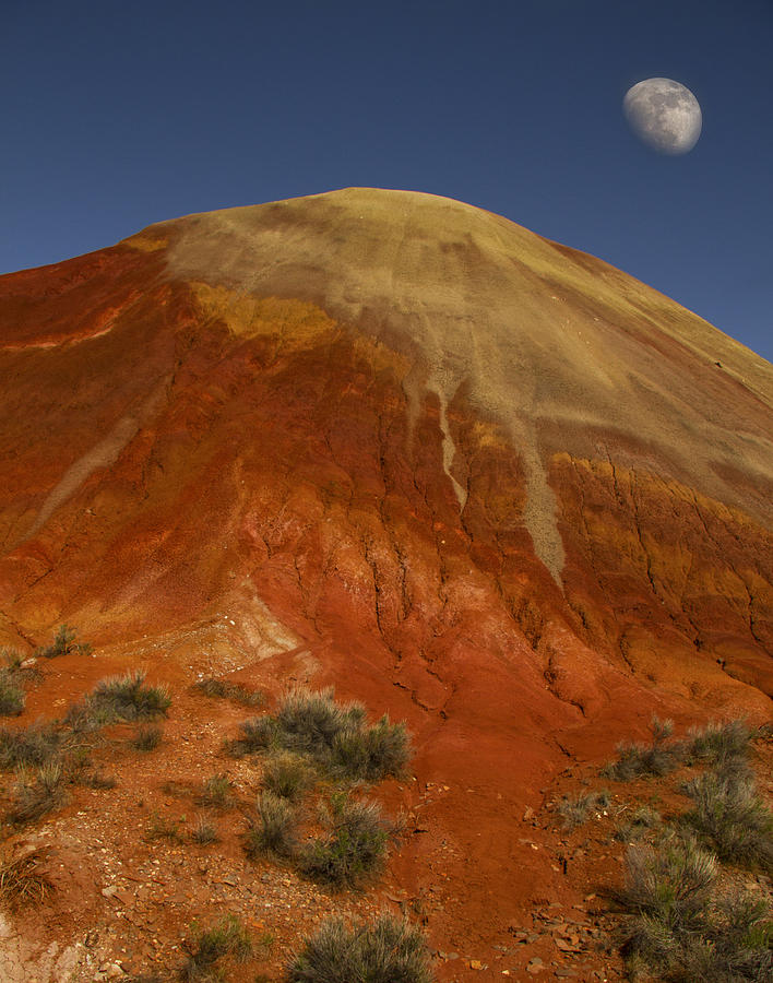 Moon over Painted Hills Photograph by Jean Noren