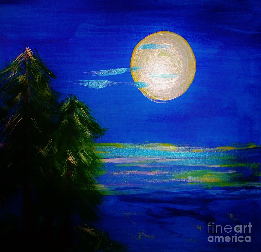 Tree Painting - Moon Over Pines by Marie Bulger