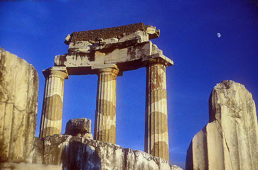 Moon over Athena temple Photograph by Andonis Katanos