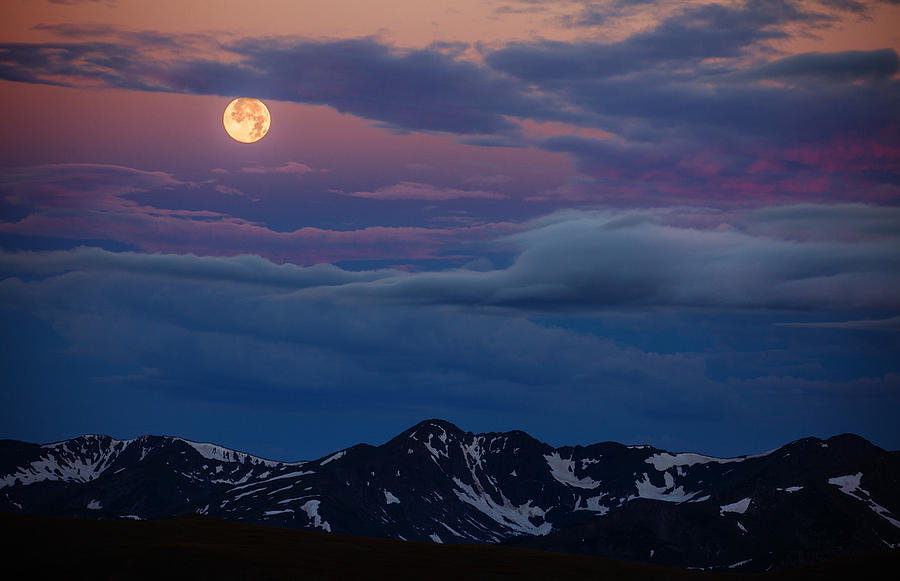 Winter Photograph - Moon Over Rockies by Darren White