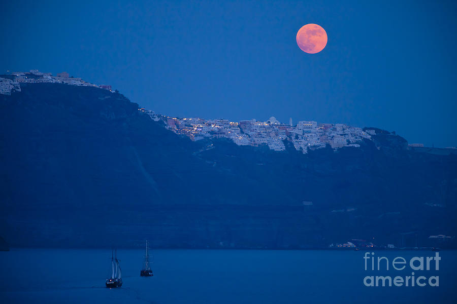 Moon Over Santorini Photograph by Brian Jannsen