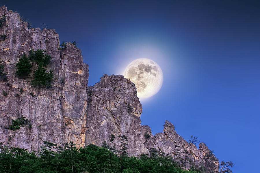 Moon over Seneca Rocks Photograph by Mary Almond